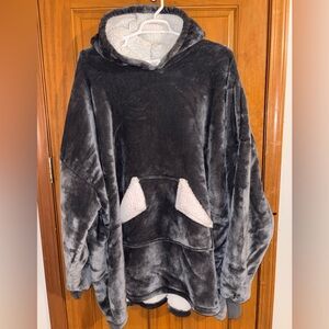 Cozy Oversized Gray wearable blanket with hood & White Accents